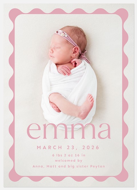Pink Scallop Frame Baby Birth Announcements