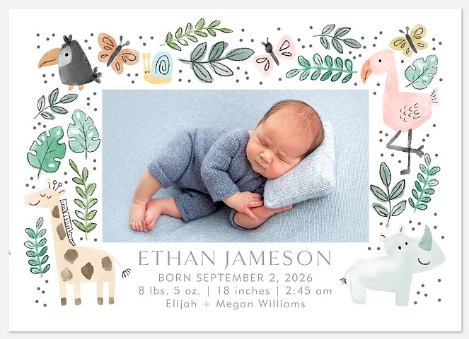Friendly Animals Baby Birth Announcements