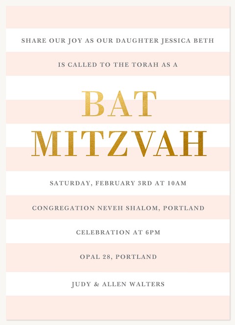 Preppy Shine Bat Mitzvah Invitations