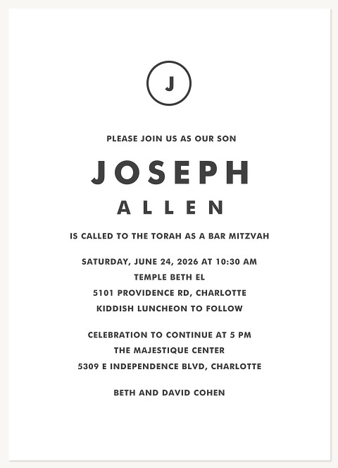 Crisp & Clean Bar Mitzvah Invitations