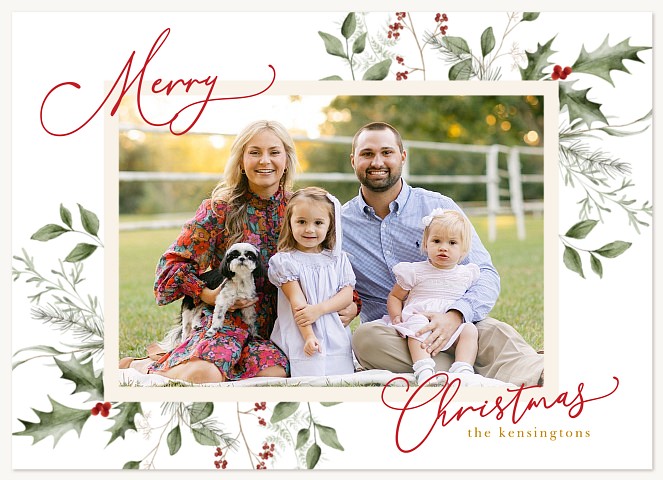Holly Snapshot Personalized Holiday Cards