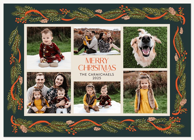 Pinecone Border Personalized Holiday Cards