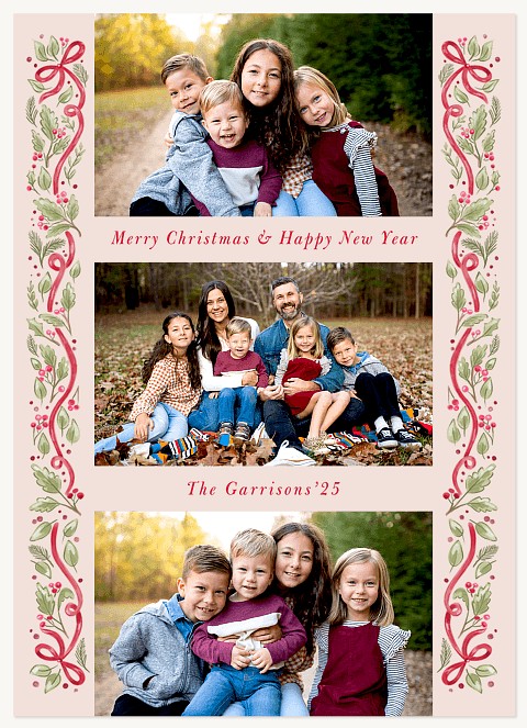 Ribbon & Holly Personalized Holiday Cards