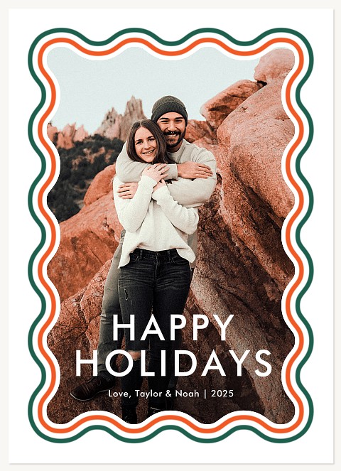 Wavy Double Frame Personalized Holiday Cards