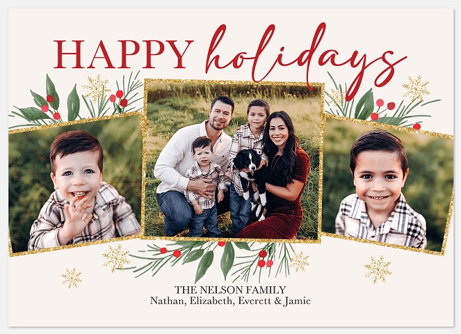 Glitter and Foliage Holiday Photo Cards