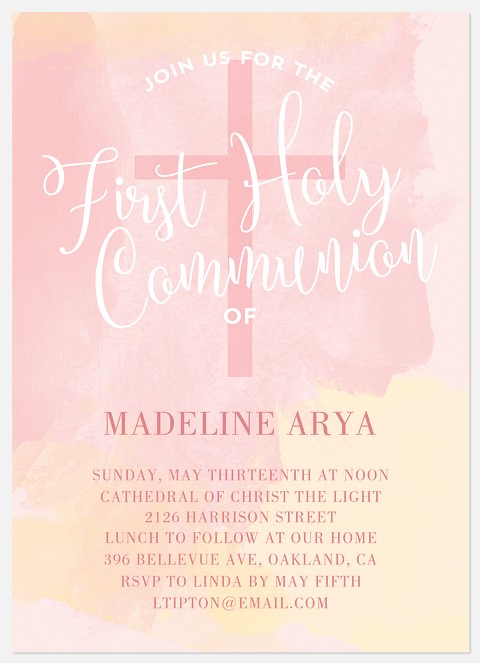 Graceful Watercolor First Communion Invitations
