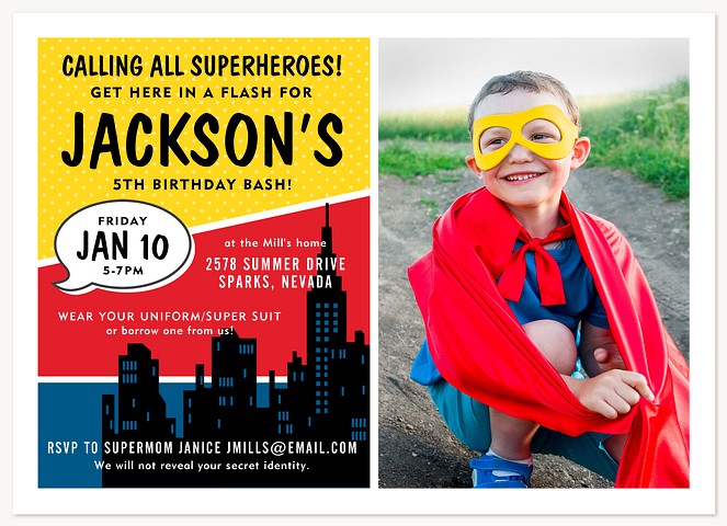 Super Hero City Kids Birthday Invitations