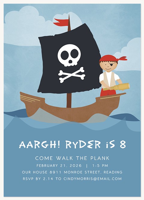 Pirate Ship Kids Birthday Invitations