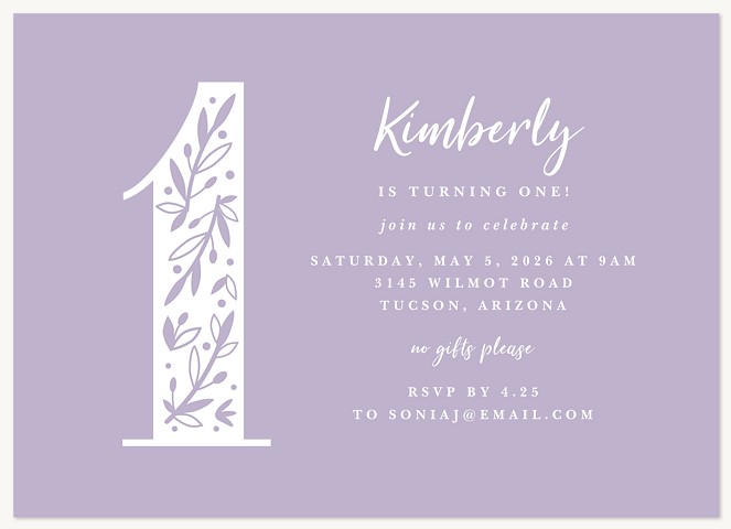 Floral Filigree First Birthday Invitations