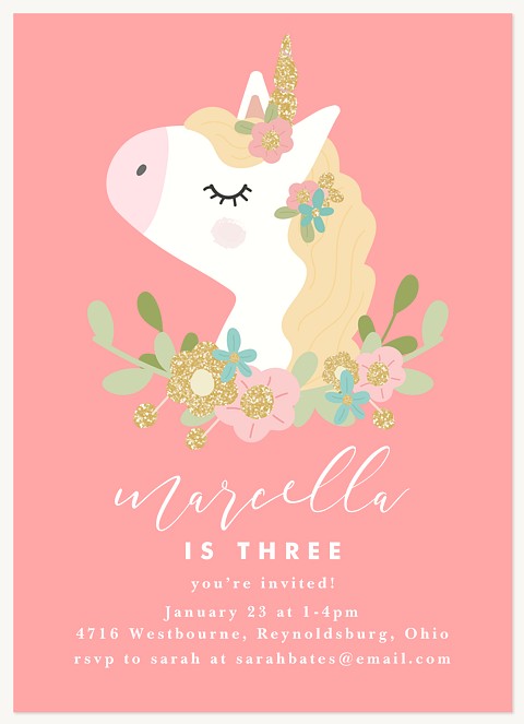 Sweet Unicorn Kids Birthday Invitations