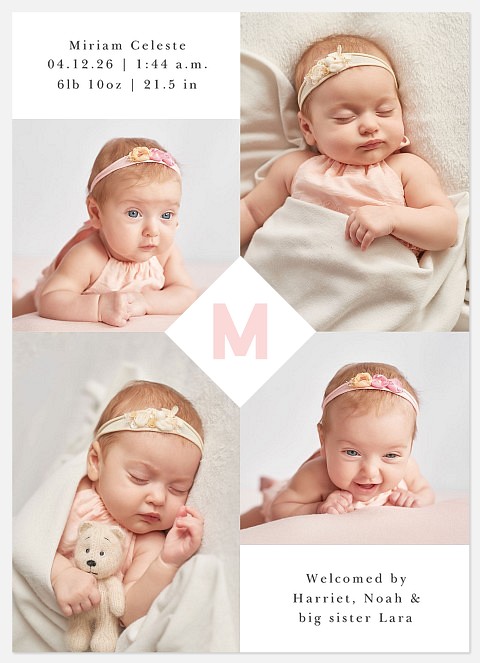 Diamond Monogram Baby Birth Announcements
