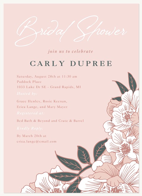 Etched Peony Bridal Shower Invitations