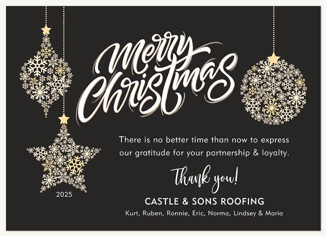 Snowy Ornaments Business Holiday Cards