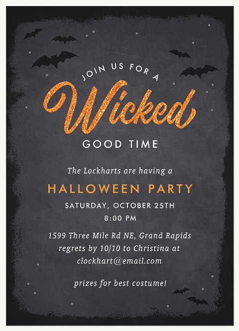 Bats & Glitter Halloween Party Invitations