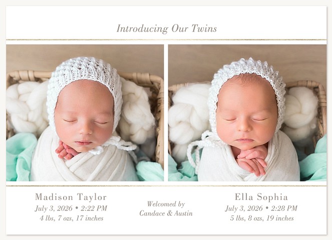 Classic Duo Twin Birth Announcements