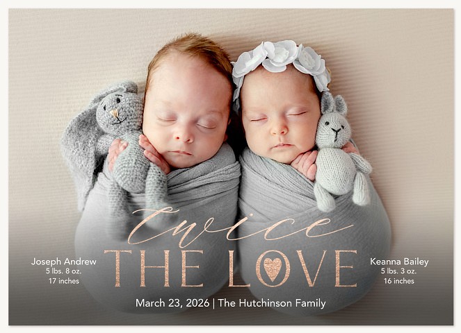 Shining Love Twin Birth Announcements