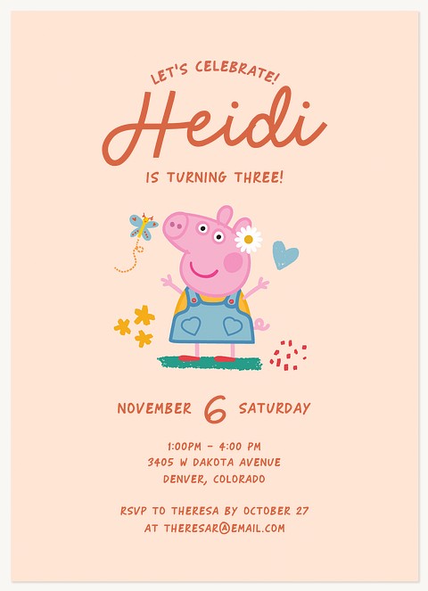 Peppa Pig Playful Party Girl Birthday Party Invitations