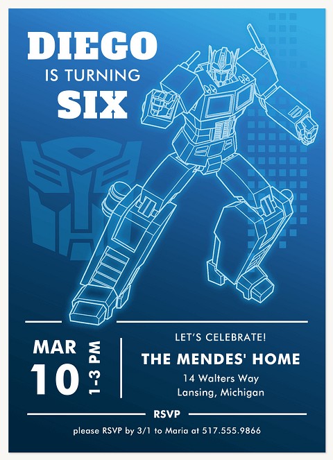 Transformers Glow Bot Kids Birthday Invitations