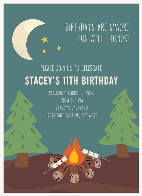 Campfire Celebration Kids Birthday Invitations