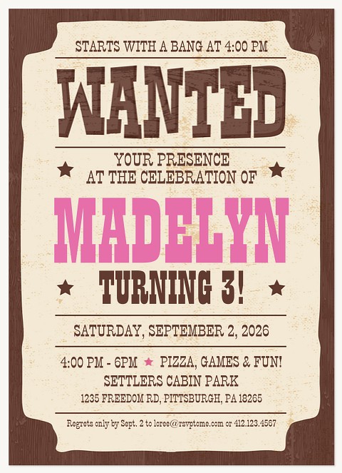 Western Poster Kids Birthday Invitations