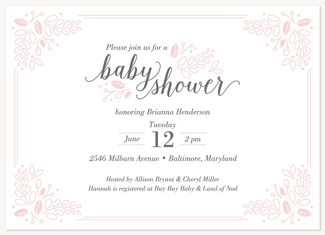 Delicate Leaves Baby Shower Invites