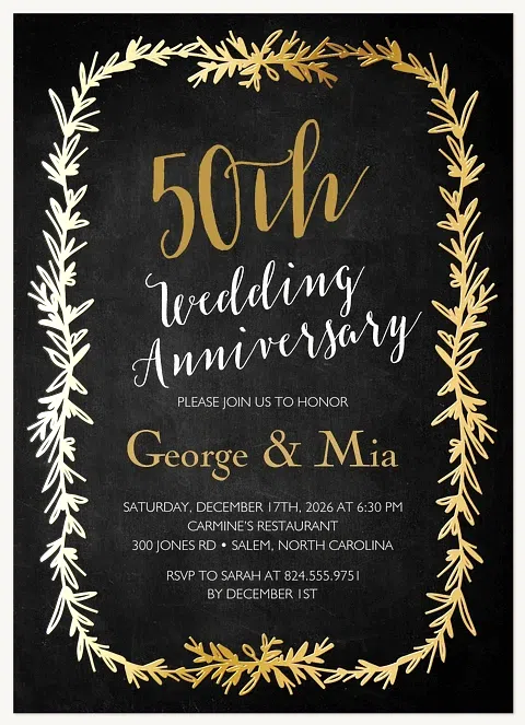Gilded Wreath Wedding Anniversary Invitations