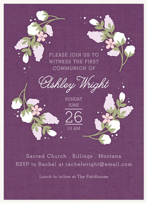 Lilac Dream First Communion Invitations