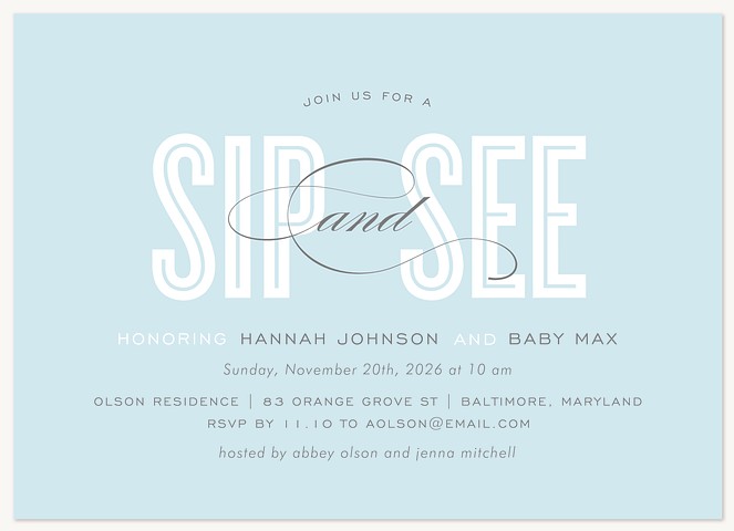 Honoree Sip & See Baby Boy Shower Invitations, Baby Shower Invitations