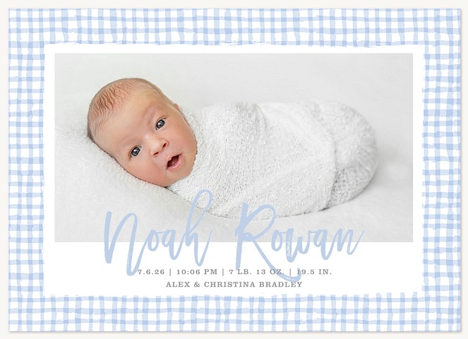 Gingham Sweetness  Boy Baby Announcements