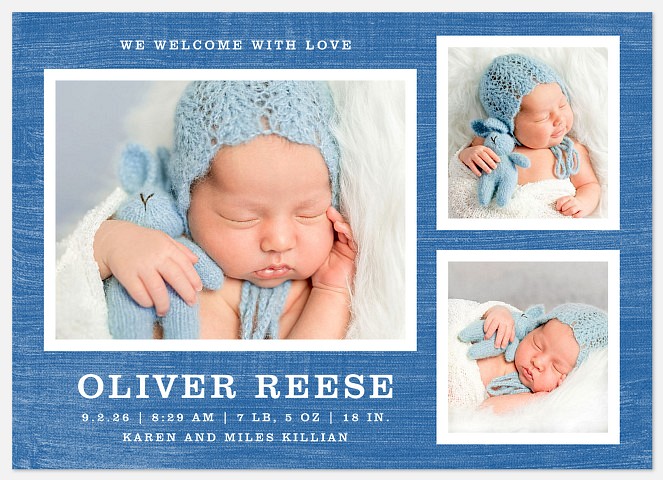 Denim Grid Baby Birth Announcements