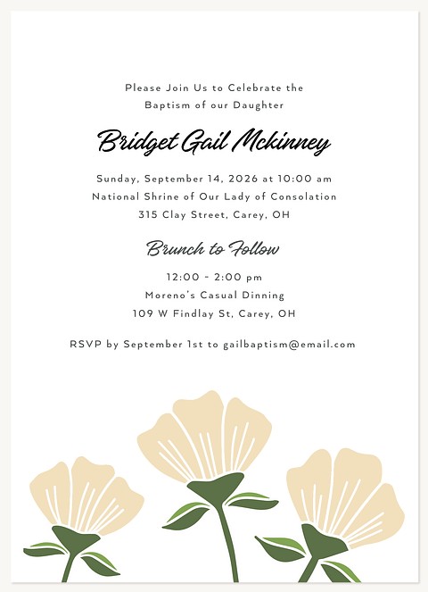 Floral Stencil Baptisms & Christening Invitations