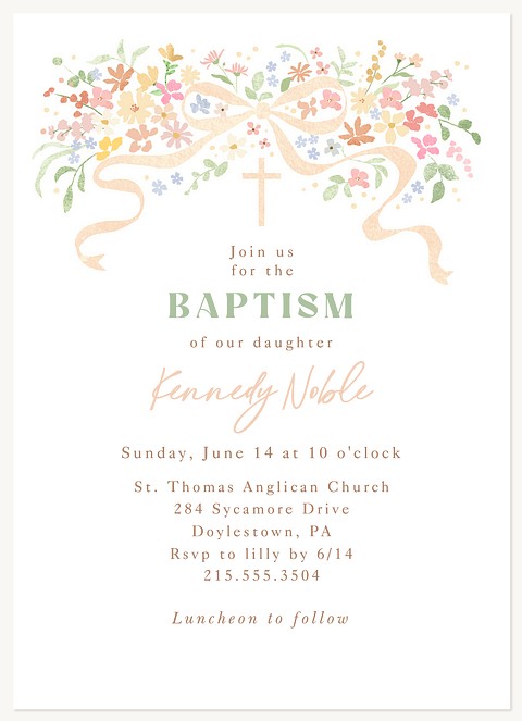 Floral Bow Baptisms & Christening Invitations