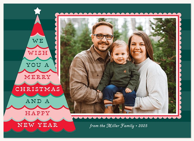 Scalloped Tree Personalized Holiday Cards