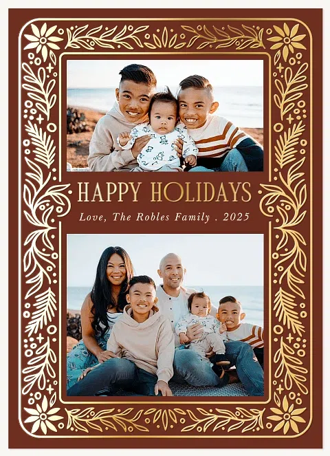 Gilded Botanical Border Personalized Holiday Cards