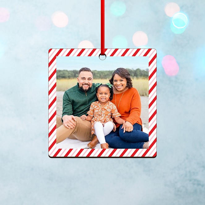 Candy Cane Square Personalized Ornaments