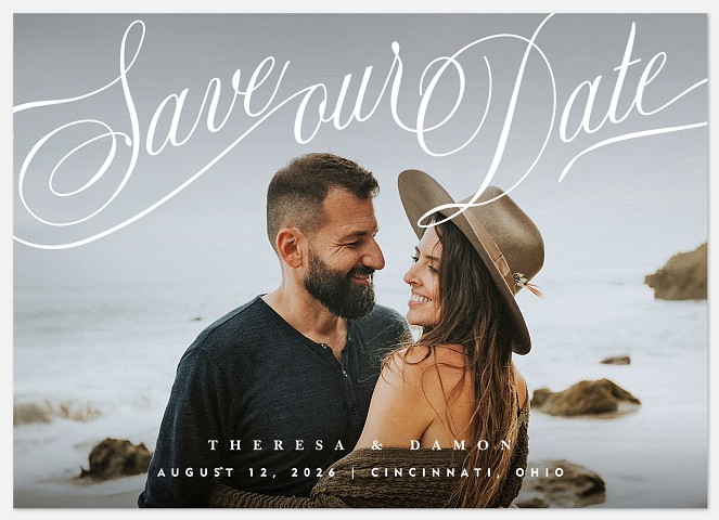 Romantic Calligraphy Save the Date Photo Cards