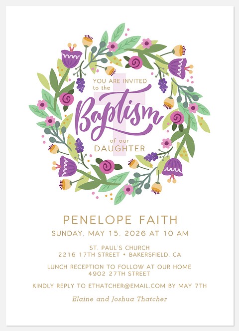 Bloomed Wreath Baptism Christening Invitations