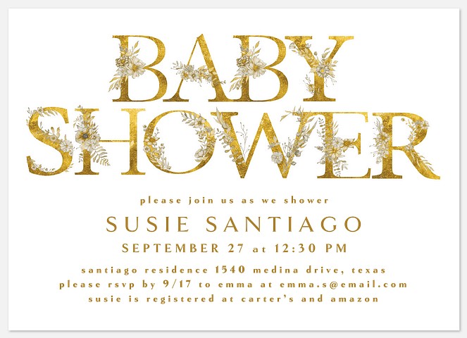  Gilded Foliage Baby Shower Invitations