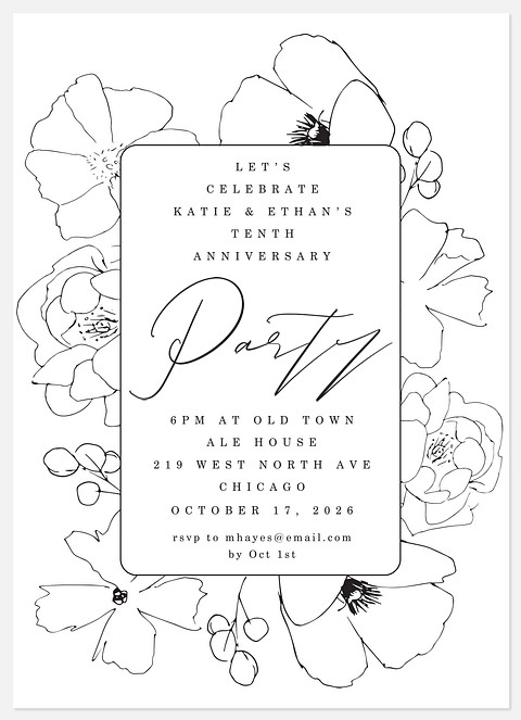  Floral Sketch Anniversary Invitations