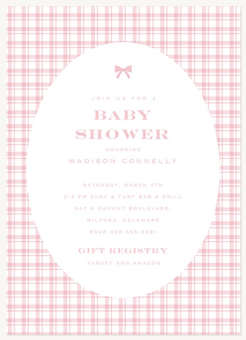 Pink Check Baby Shower Invites