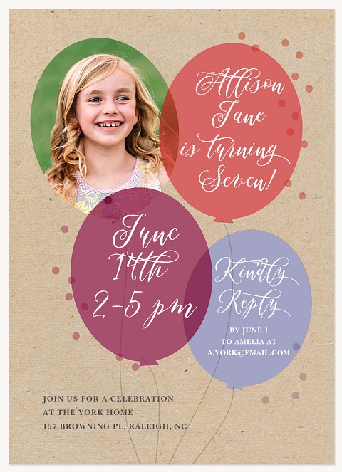 Balloon Bouquet Girl Birthday Party Invitations