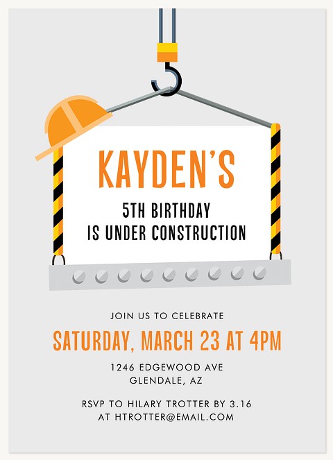 Caution Zone Kids Birthday Invitations