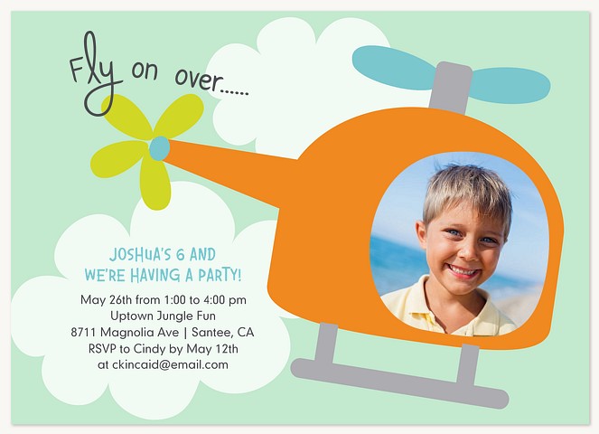 Helicopter Kids Birthday Invitations