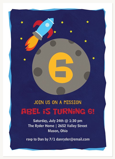 Moon Mission Kids Birthday Invitations