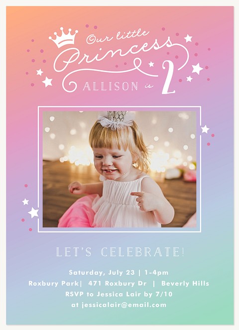 Rainbow Princess Kids Birthday Invitations