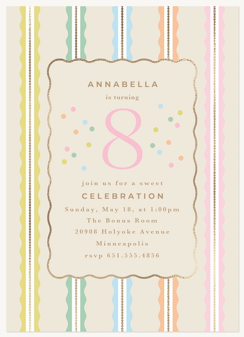 Candy Stripes Kids Birthday Invitations