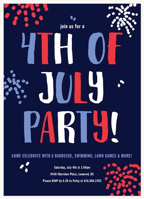 Fourth Fireworks Summer Party Invitations