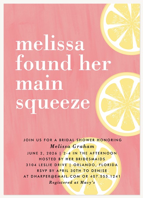 Main Squeeze Bridal Shower Invitations