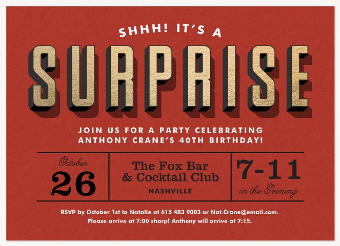Bold Surprise Adult Birthday Party Invitations