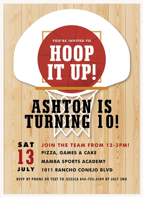 Slam Dunk Kids Birthday Invitations